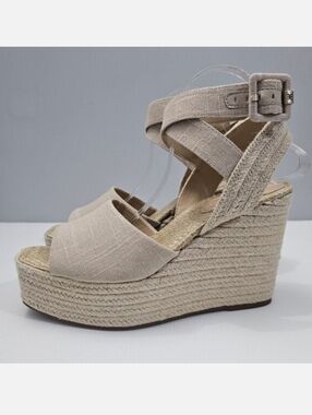 Sam Edelman Vada Espadrille Wedge Sandal 11 Natural Linen Platform Ankle Strap
